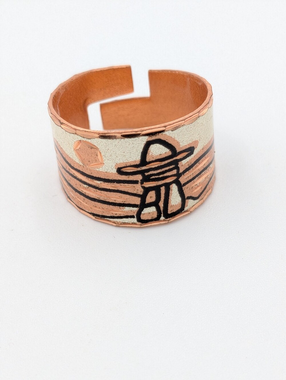 Inuksuk winter scene copper hand engraved ring
